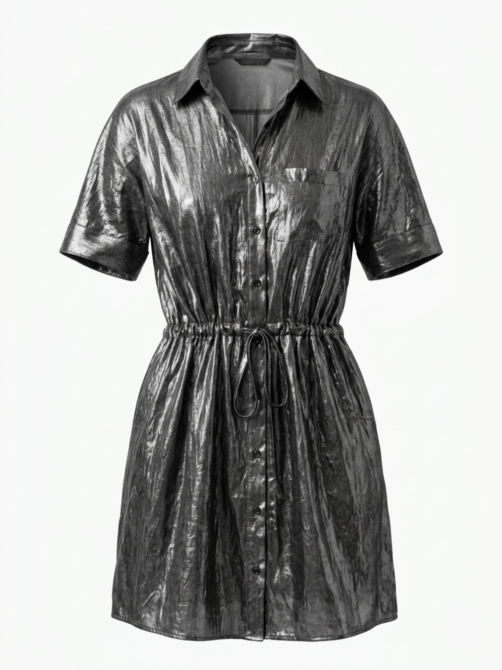 BCBGMaxAzria Shiny Gunmetal Shirt Dress